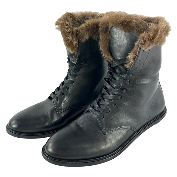 VALAS Los Angeles Black Leather Men's Fur Ankle Boots Made in Italy Marked as 9 - Picture 3 of 9